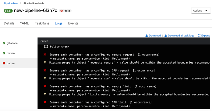 datree-kubernetes-pipeline-run