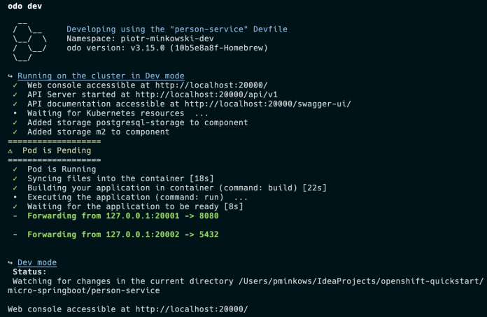 odo-podman-kubernetes-dev